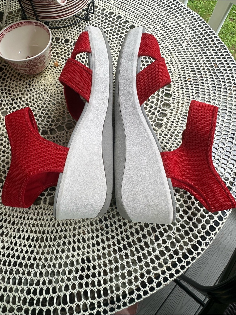 Cloudsteppers by Clarks Red Wedge Sandals with Crossed Front Straps - Picture 9 of 10